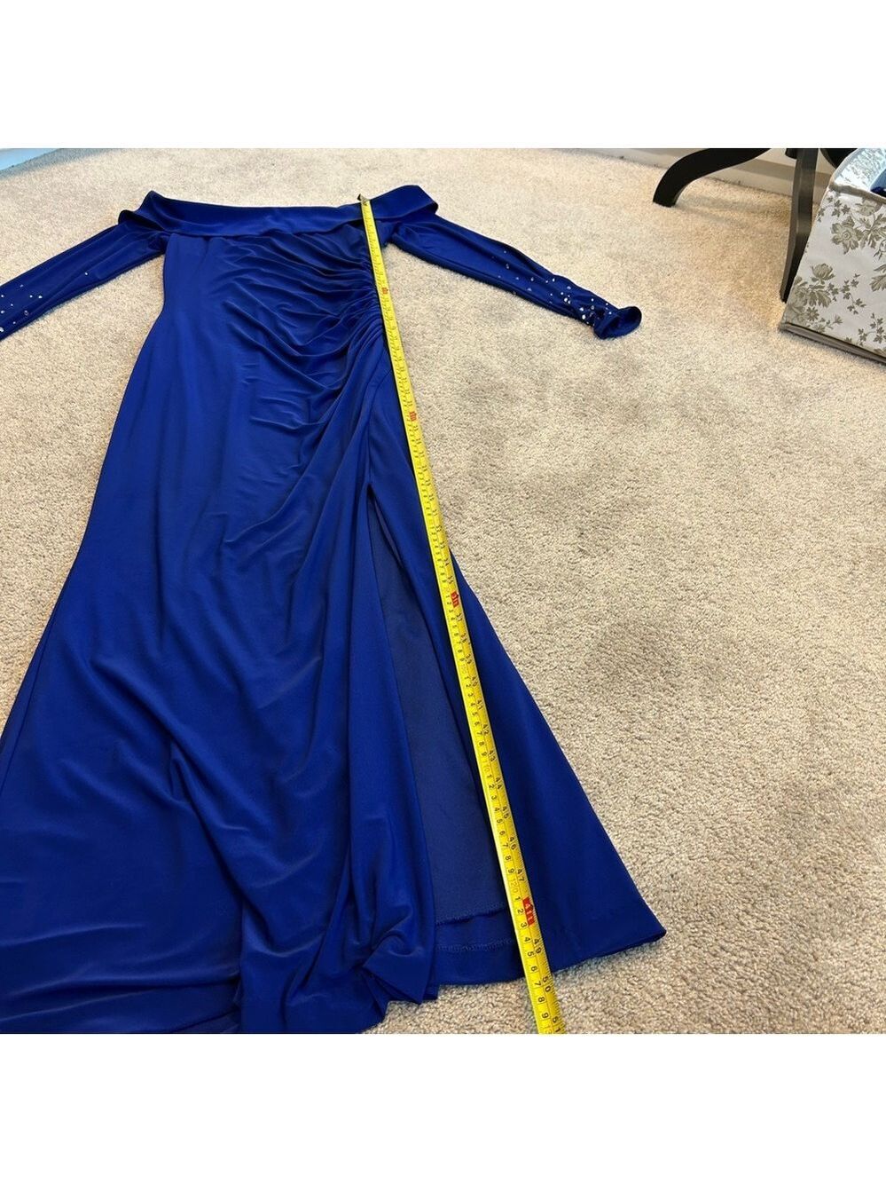 VINCE CAMUTO Cobalt Royal Blue Rhinestone Embellished Off-Shoulder Gown dress 8 - Picture 12 of 17